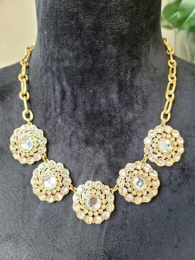 J Crew Gold Tone Layered Coin Charm Bib Statement Necklace Boho Fashion Jewelry